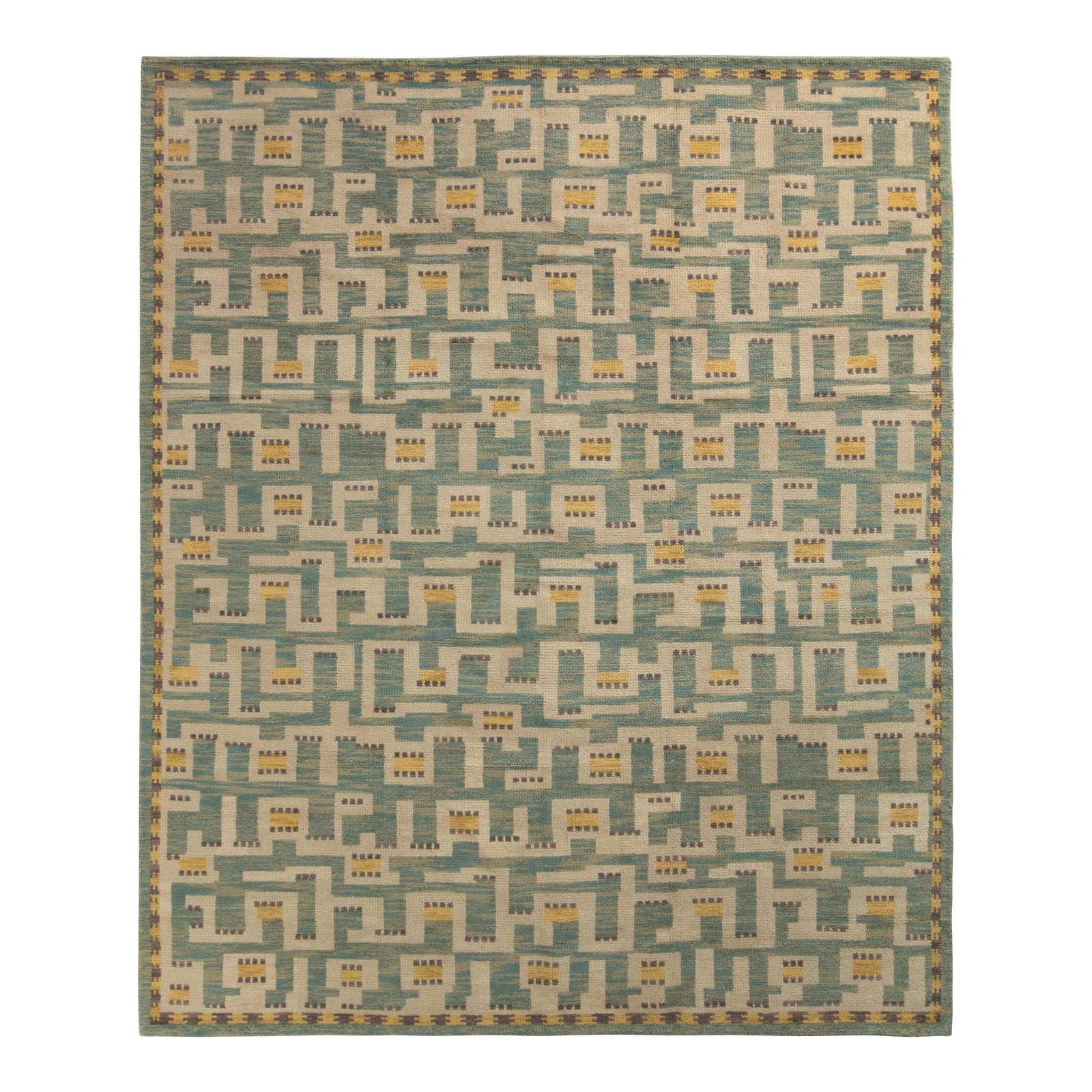 Rug & Kilim’s Scandinavian Style Rug in Blue and Yellow Geometric ...