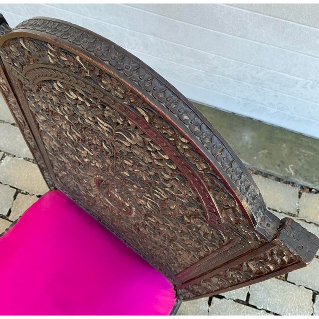Wood Antique Anglo-Indian Carved Teak Side Chair For Sale - Image 7 of 12