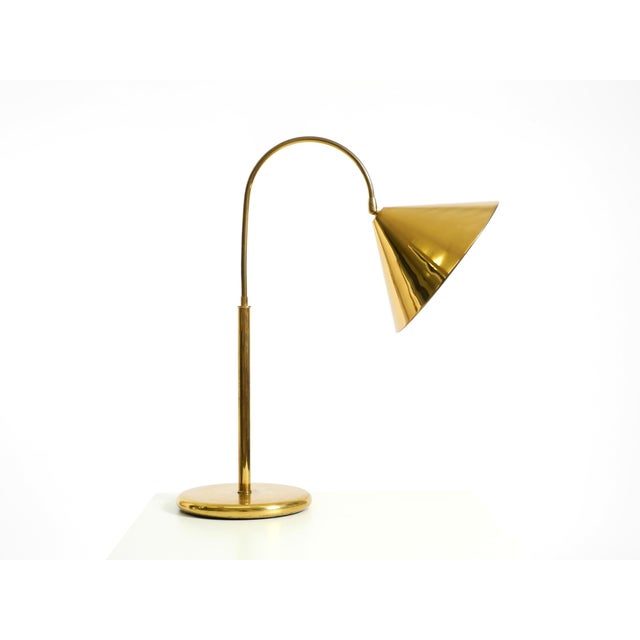 Large Mid-Century Modern Brass Table Lamp with Conical Shade, 1960s For Sale - Image 4 of 18