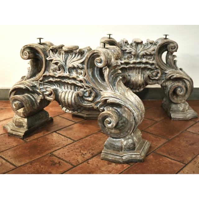 Baroque Italian Carved Wooden Architectural Bases, Set of 2 For Sale - Image 3 of 11