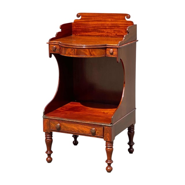 Traditional Antique Massachusetts Mahogany Washstand With 3 Drawers & Scrolled Gallery For Sale - Image 3 of 12