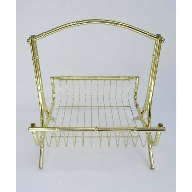 Vintage Mid-Century Modern Brass Bamboo-Style Magazine Stand, Book Holder For Sale - Image 11 of 13