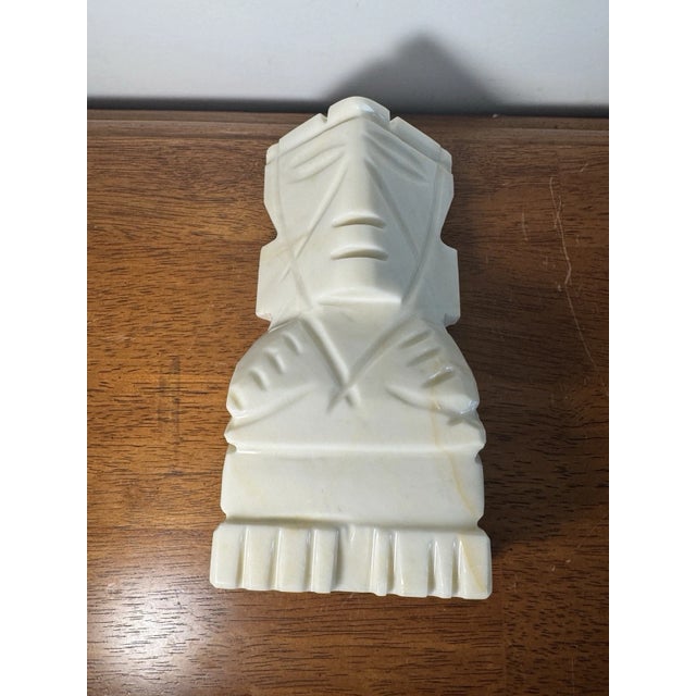 Vintage Heavy Carved Marble Figural Bookend Geometric Face Sculpture 8 Inch For Sale - Image 4 of 11
