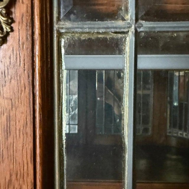 Wood Art Nouveau Oak & Leaded Beveled Glass Bar-Back C1910 For Sale - Image 7 of 14