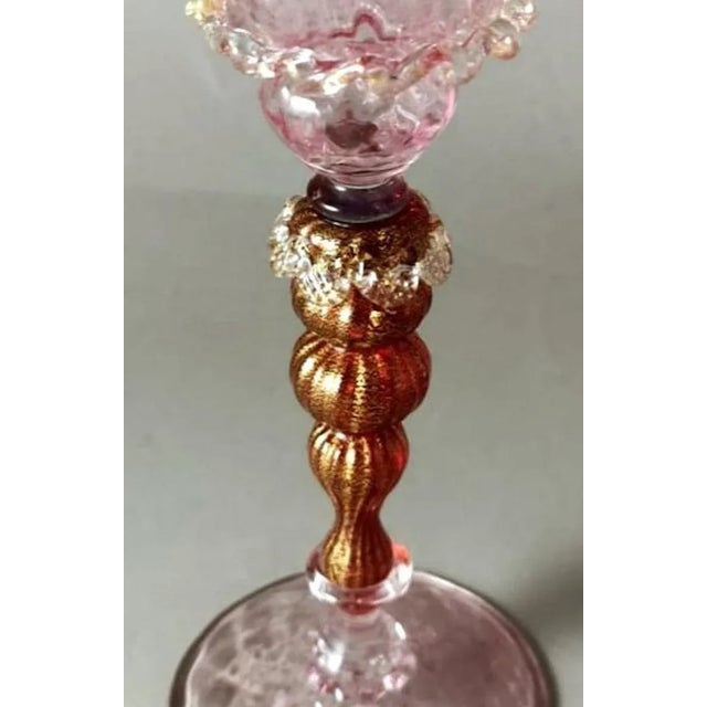 Glass 1970s Murano Glass Goblet "Tipetto" Pink Blown Glass With Gold Leaf Decoration For Sale - Image 7 of 11