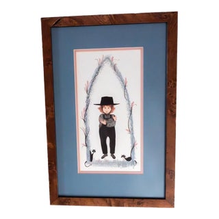 1990s Adam" by P. Buckley Moss – Signed & Numbered Limited Edition in Burl Wood Frame For Sale