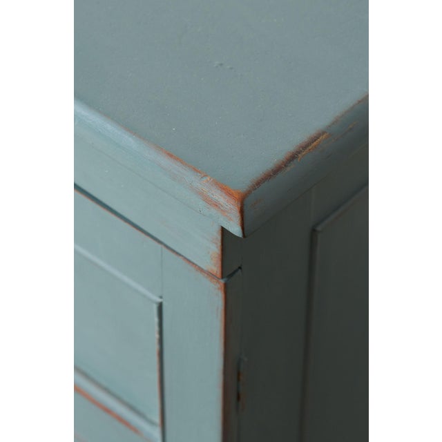 Antique English Pine Blue Painted Cabinet With Interior Shelves + Scalloped Apron For Sale - Image 10 of 10