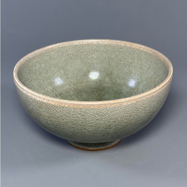 Chinese Antique Chinese Celadon Bowl With Central Floral Relief, Collectible Antique For Sale - Image 3 of 5