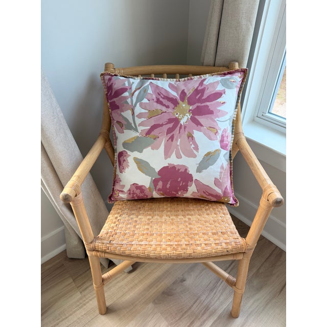20” Custom Goose Down Floral Accent Pillow in Pink, Blush & Gold With Decorative Gold Whipstitch Trim For Sale - Image 9 of 9