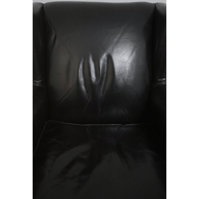 Frontgate Black Leather High Quality Club Wing Chair For Sale - Image 12 of 18