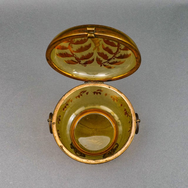 Amber Bohemian Moser Enamel Amber Art Glass Dresser Trinket Jewlery Casket Box For Sale - Image 8 of 8