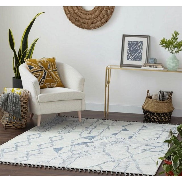 2020s 6x9 Ivory Hand-Knotted Wool Linear Motifs Tribal Modern Carpet Rug For Sale - Image 5 of 6