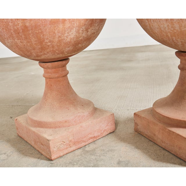 Pair of Tuscan Terracotta Garden Sphere Finials on Pedestals For Sale - Image 17 of 18