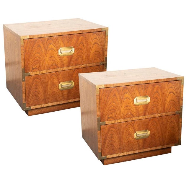 MidCentury Campaign Style Oak Nightstands by Dixiea Pair Chairish