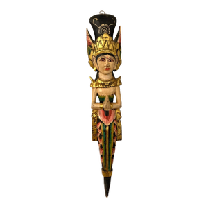 Vintage 25” Balinese Gilt Wood Temple Dancer Wall Sculpture, Hand-Carved, Indonesia