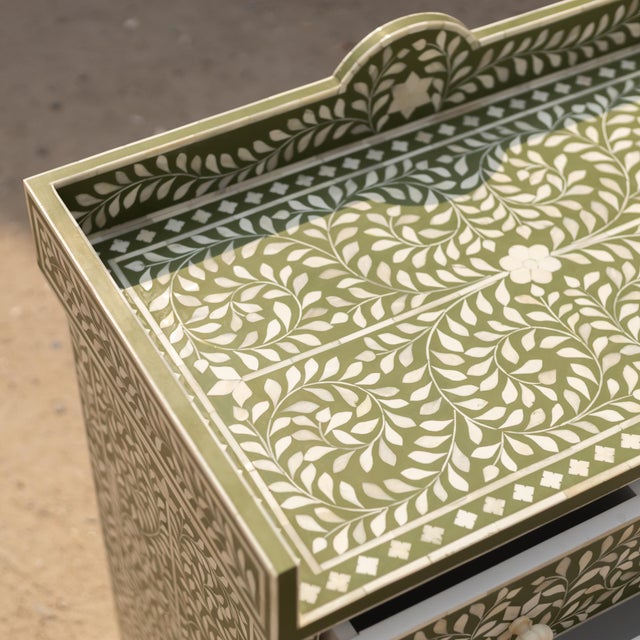 Arabesque Olive Green Inlay Dresser & Changing Table by House of Jaipur For Sale - Image 4 of 6
