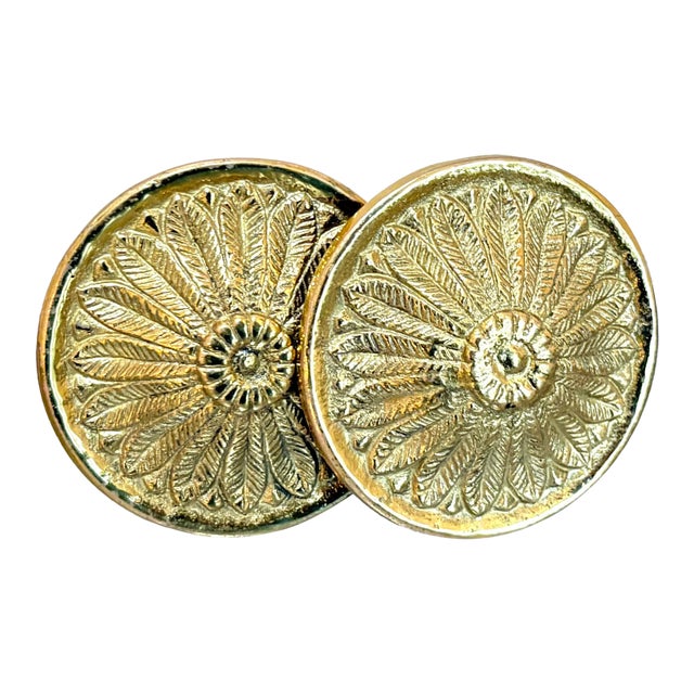 Brass Flower Door Knobs Set of 2 For Sale
