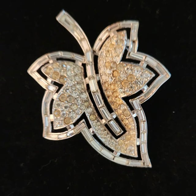Mid-Century Modern 1951 Trifari Alfred Philippe Leaf Brooch Diamanté Pavé For Sale - Image 3 of 11