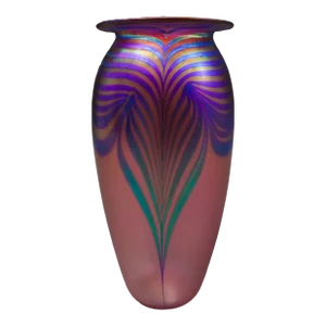 Robert Eickholt 1993 Signed Iridescent Pulled Feather Pink Art Glass Vase