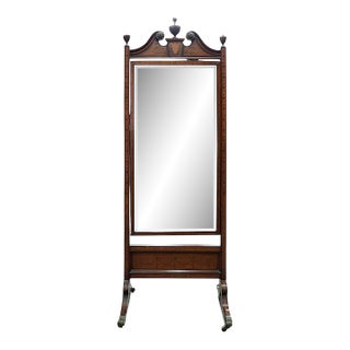 Late 19th Century English Edwardian, Regency Style Mahogany/Satin Wood Cheval Mirror For Sale