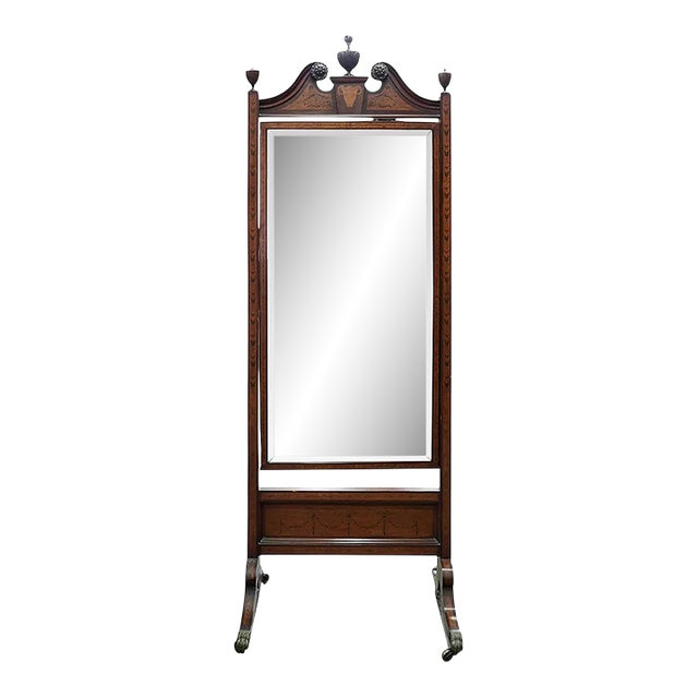 Late 19th Century English Edwardian, Regency Style Mahogany/Satin Wood Cheval Mirror For Sale