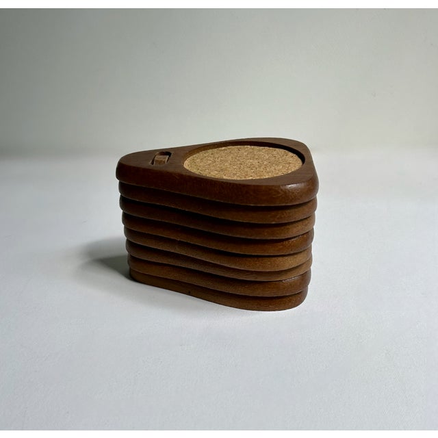 Coffee Mid 20th Century Scandinavian Teak & Cork Coasters With Stand - 8 pcs For Sale - Image 8 of 14