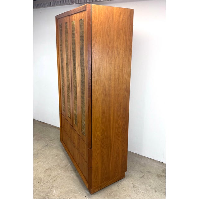 Brown Mid Century Modern Milo Baughman Style Walnut & Cane Armoire / Wardrobe For Sale - Image 8 of 12