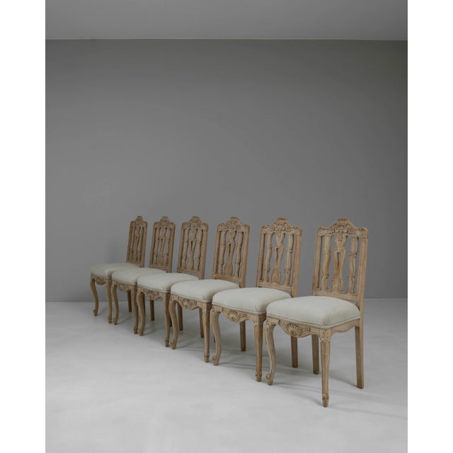 20th Century French Bleached Oak Dining Chairs With Upholstered Seats, Set of 6 For Sale - Image 12 of 12