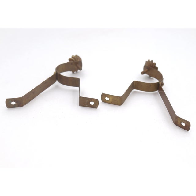 Mid 20th Century Pair of Vintage Brass Floral Curtain Rod Brackets For Sale - Image 5 of 5