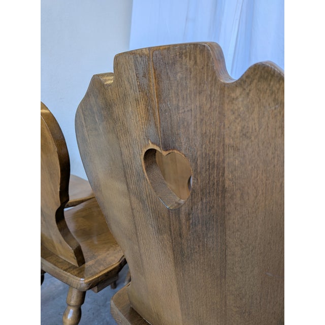 Brown Vintage Tyrolean Farmhouse Heart Cutout Wooden Dining Chairs, 1970s, Set of 8 For Sale - Image 8 of 18