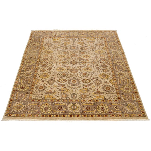 Transitional Handmade Paki Peshawar Wool Rug in Beige With Floral Design For Sale - Image 3 of 10