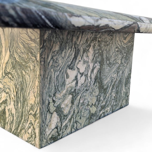 Late 20th Century Postmodern Green Marble Coffee Table With Plinth Base For Sale - Image 9 of 15