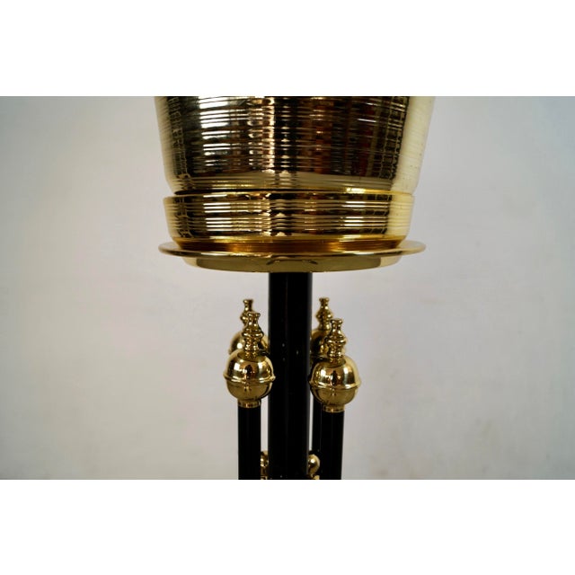 Metal 1980’s Hollywood Regency Black & Brass Plant Stand & Planter For Sale - Image 7 of 12