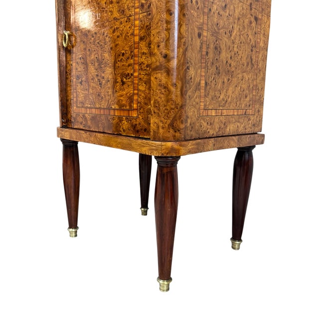 Antique French Empire Cabinet in Burl Walnut with Pink Marble Top and Gilt Bronze Decoration, France, 1900s For Sale - Image 4 of 9