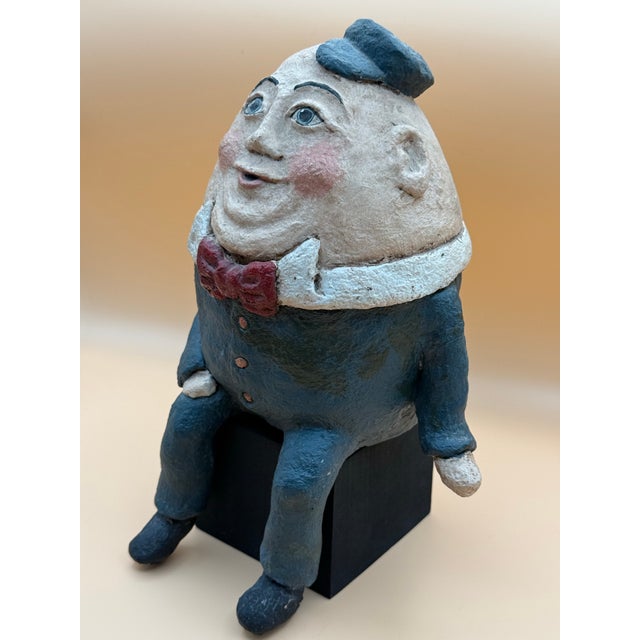 Charming vintage Humpty Dumpty shelf-sitting figure, crafted from hollow papier-mâché with a wonderfully expressive face...