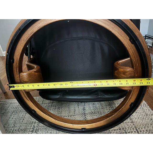 Ekornes Stressless Black Leather Recliner and Ottoman With Wood Base For Sale - Image 9 of 13