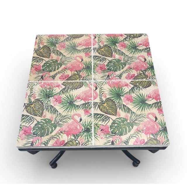 This piece is attributed to the mid-to-late 20th century. While the manufacturer is unknown, the construction and tile-...