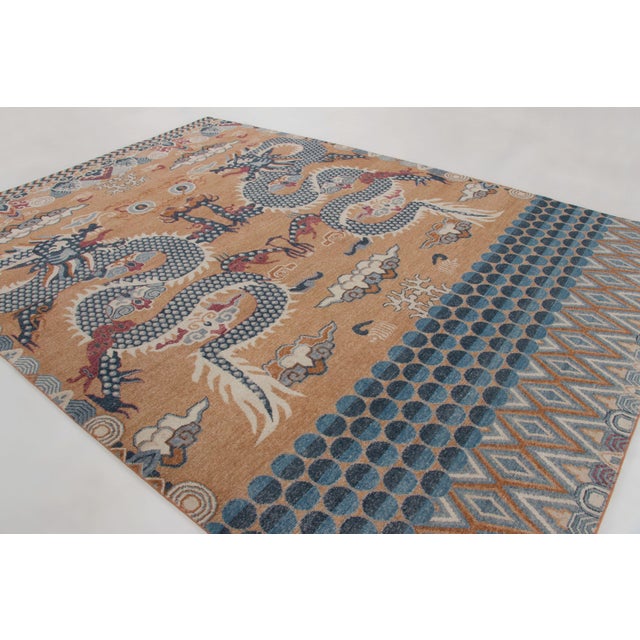 Rug & Kilim Contemporary Chinese Dragon Pictorial Distressed Wool Rug by Rug & Kilim, India For Sale - Image 4 of 10