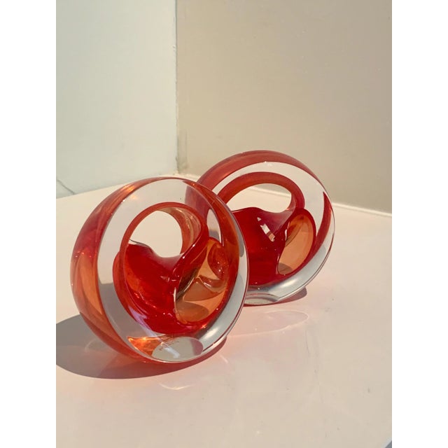 Glass English Teign Valley Red Art Glass Sculptures or Bookends - A Pair For Sale - Image 7 of 12