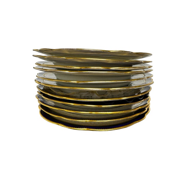 Metal Cobalt Blue & Gold Fine China and Signed Crystal Cobalt Blue & Gold Fine China and Signed Crystal Collection, (79 Pieces Total) For Sale - Image 7 of 17