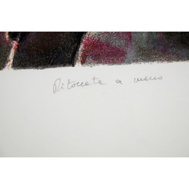 A modern figurative lithograph in colors on paper titled "La Signora in Rosso" by Italian artist Remo Squillantini. Hand...