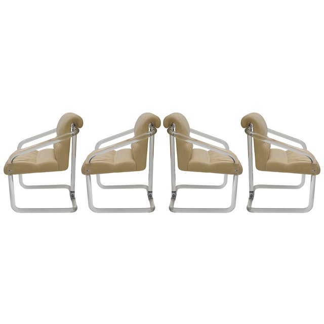 Modern Vintage Signed Lion in Frost Lucite and Leather Upholstered Dining Chairs, Set of 4, 1970's For Sale - Image 3 of 12