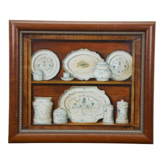 Late 20th Century Fabrice De Villeneuve Trompe l'Oeuil China Cupboard Still Life Oil Painting 19" For Sale