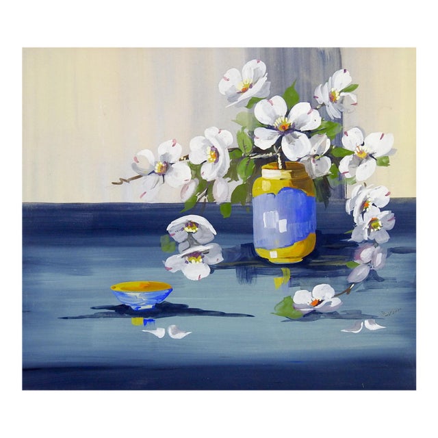 Early 20th Century White Dogwood Still Life Painting For Sale