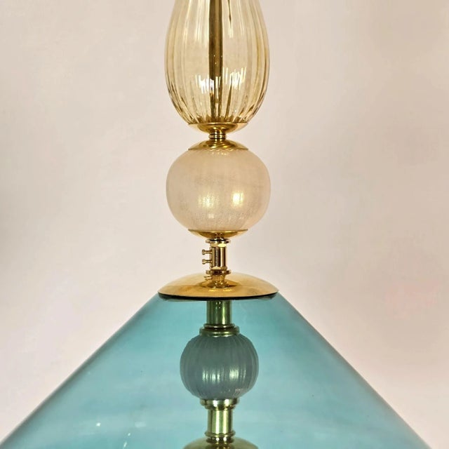 Pair of Petrol Blue Glass Pendants, Italy For Sale - Image 11 of 12