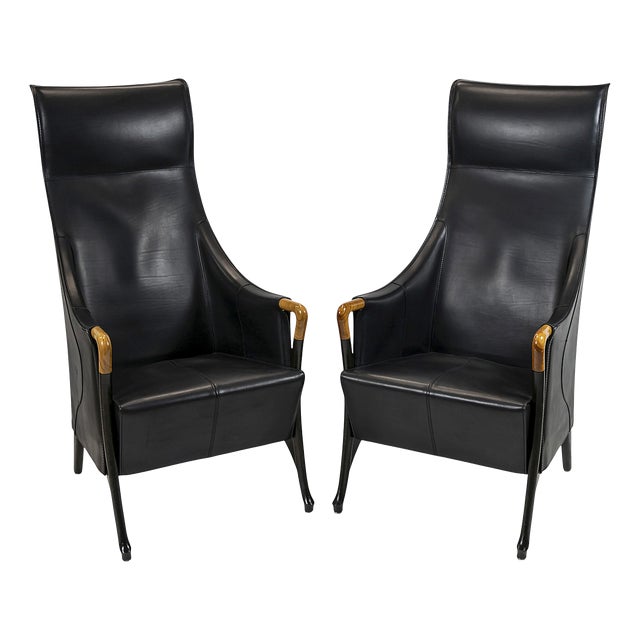 Mid-Century Leather Armchairs by Giorgetti, Set of 2 For Sale