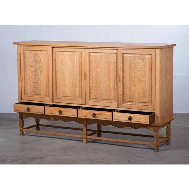 Brutalist Oak Sideboard attributed to Henning Kjærnulf, Denmark, 1960s For Sale - Image 6 of 18