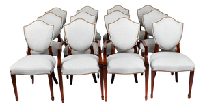 Vintage Hepplewhite Revival Shield Back Dining Chairs, Set of 12