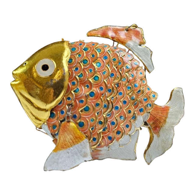 Vintage Articulated Cloisonné Enamel Koi Fish Figurine Large Five Inch For Sale