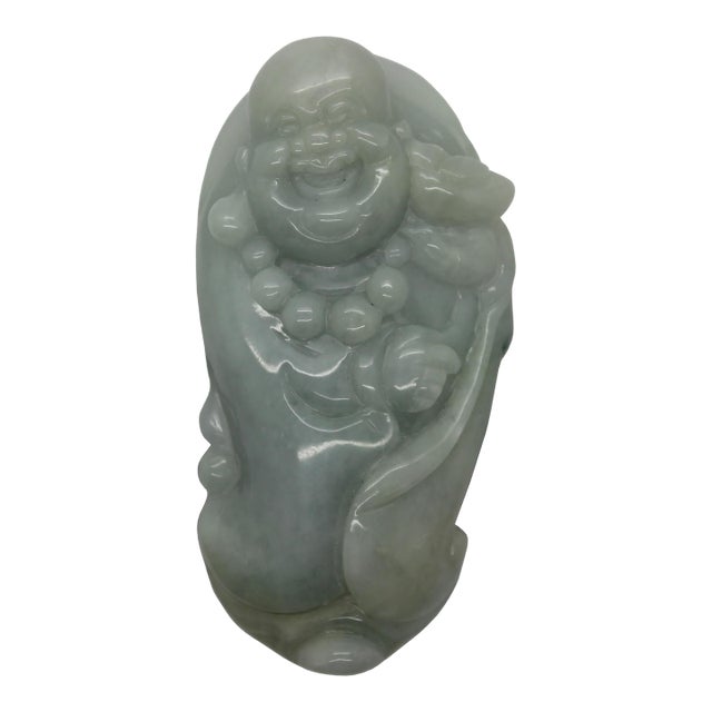 White Green Jade Pendant Happy Buddha, Laughing Buddha Figure For Sale